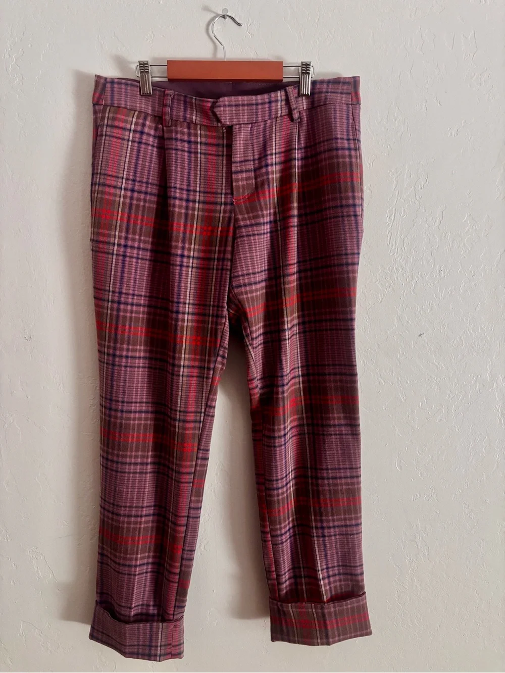 Free People Plaid Ankle Pants - Pink, Red, Purple